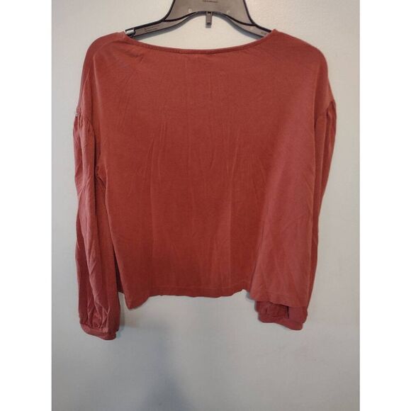 Madewell size S Pink Ruffle Shoulder Long Sleeve Crop Top - Picture 3 of 3